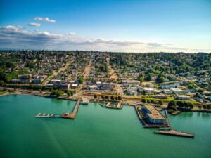 Old Town Tacoma Neighborhood photographed from the air