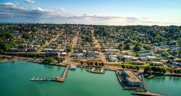 Old Town Tacoma Neighborhood photographed from the air