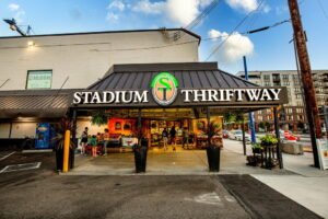 stadium thriftway grocery store photographed from the parking lot