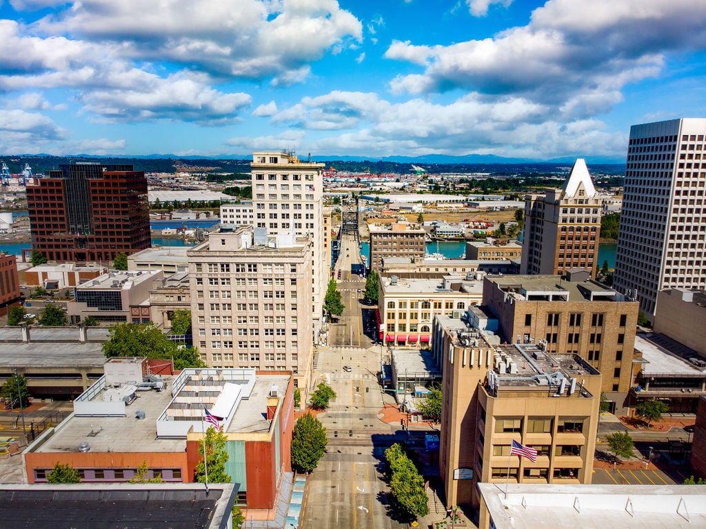 downtown tacoma viewed from above South 9th St