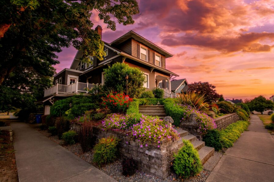home on historic street in Proctor at sunset