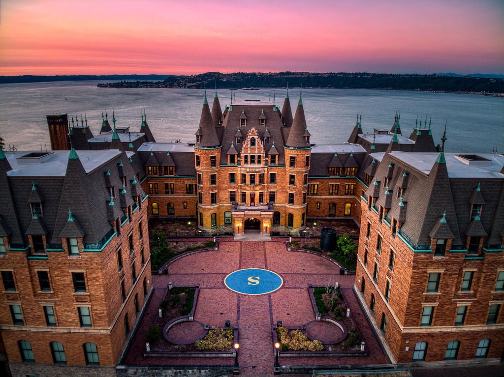 stadium high school in tacoma photographed at sunset