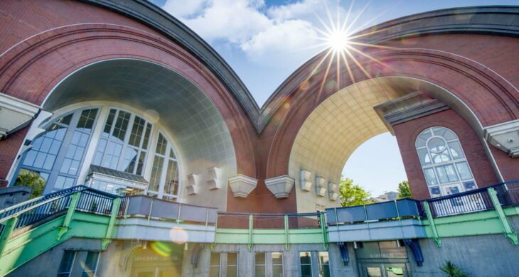 sun shining through the arches of the Washington State History Museum