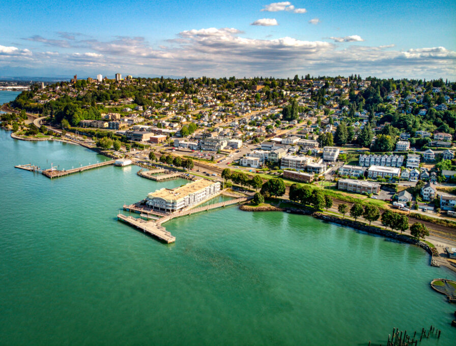 A view of the North End of Tacoma from above Commencement Bay.