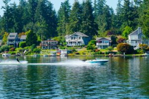 waterskier on a lake in lakewood wa