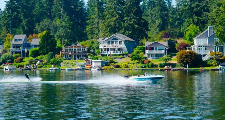 waterskier on a lake in lakewood wa