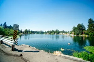 spanaway lake bridge in summer