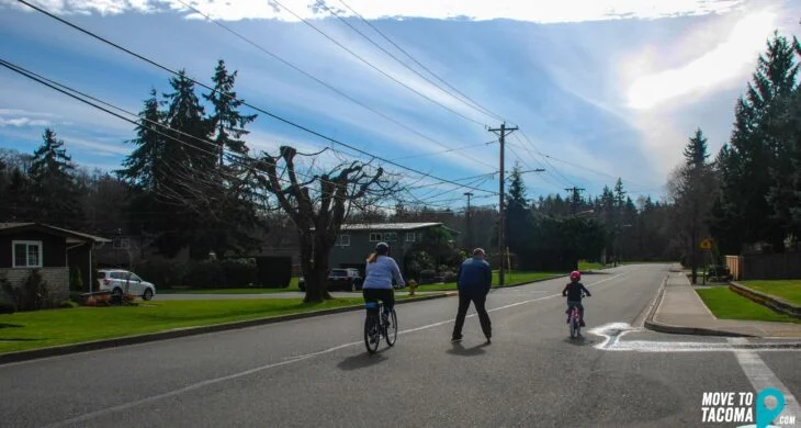 a family on a bike ride in fircrest wa