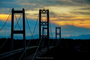 two narrows bridges at sunset