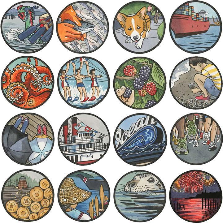 16 of 24 "Droplets" medallions, designed for a permanent public art piece in Tacoma, WA. Porcelain enamel, 2013. Click the image to read more about the project! 