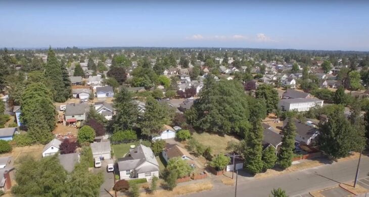 homes in tacomas south end seen from above