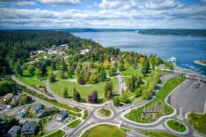 ruston and point defiance park with commencement bay beyond in the city of ruston washington