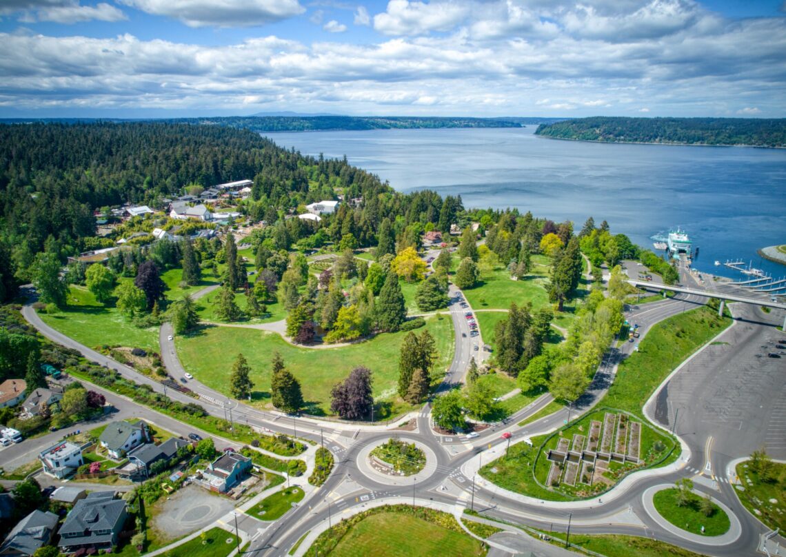 ruston and point defiance park with commencement bay beyond in the city of ruston washington