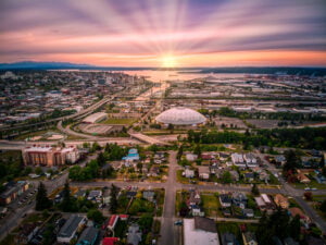 Sunset over downtown tacoma