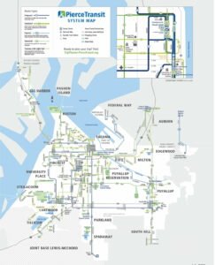 A map of bus service from Pierce Transit in Tacoma WA