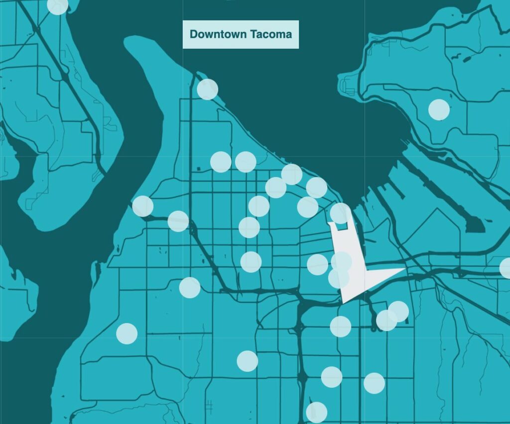 map of tacoma neighborhoods outlined in teal