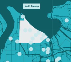 a map of Tacoma highlighting the North End Neighborhood