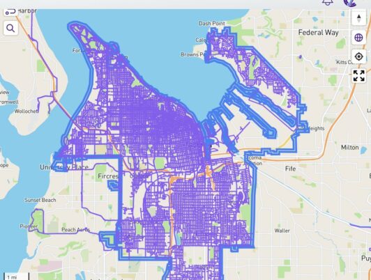 a map of tacoma created by rob huff running every street in tacoma