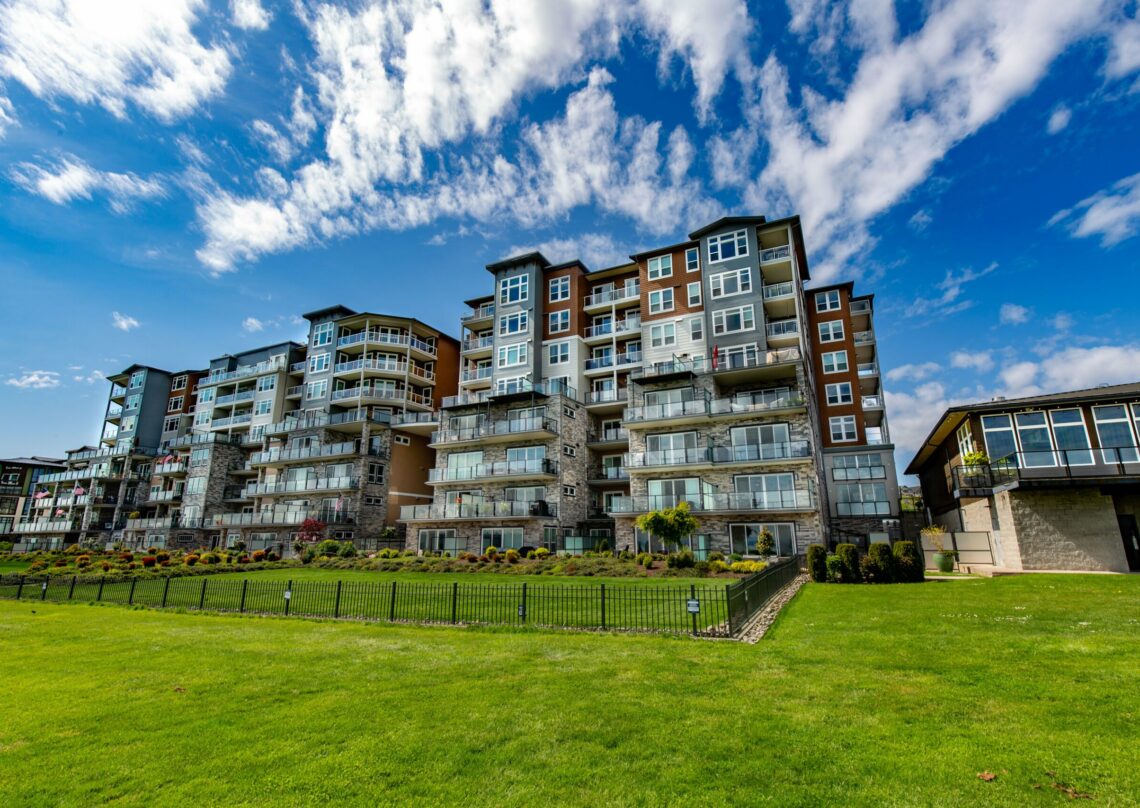 condo buildings in the point ruston nieghborhood of tacoma overlooking commencement bay