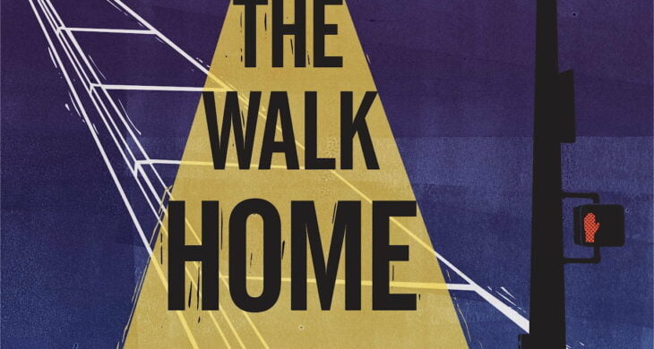 An illustration of dark road with the light from a street lamp illuminating the words "The Walk Home" with the KNKX and NPR logos in the corner