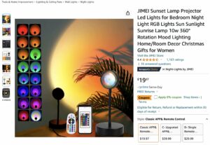 A screenshot of the JIMEI Sunset Lamp Projector Led Lights on Amazon