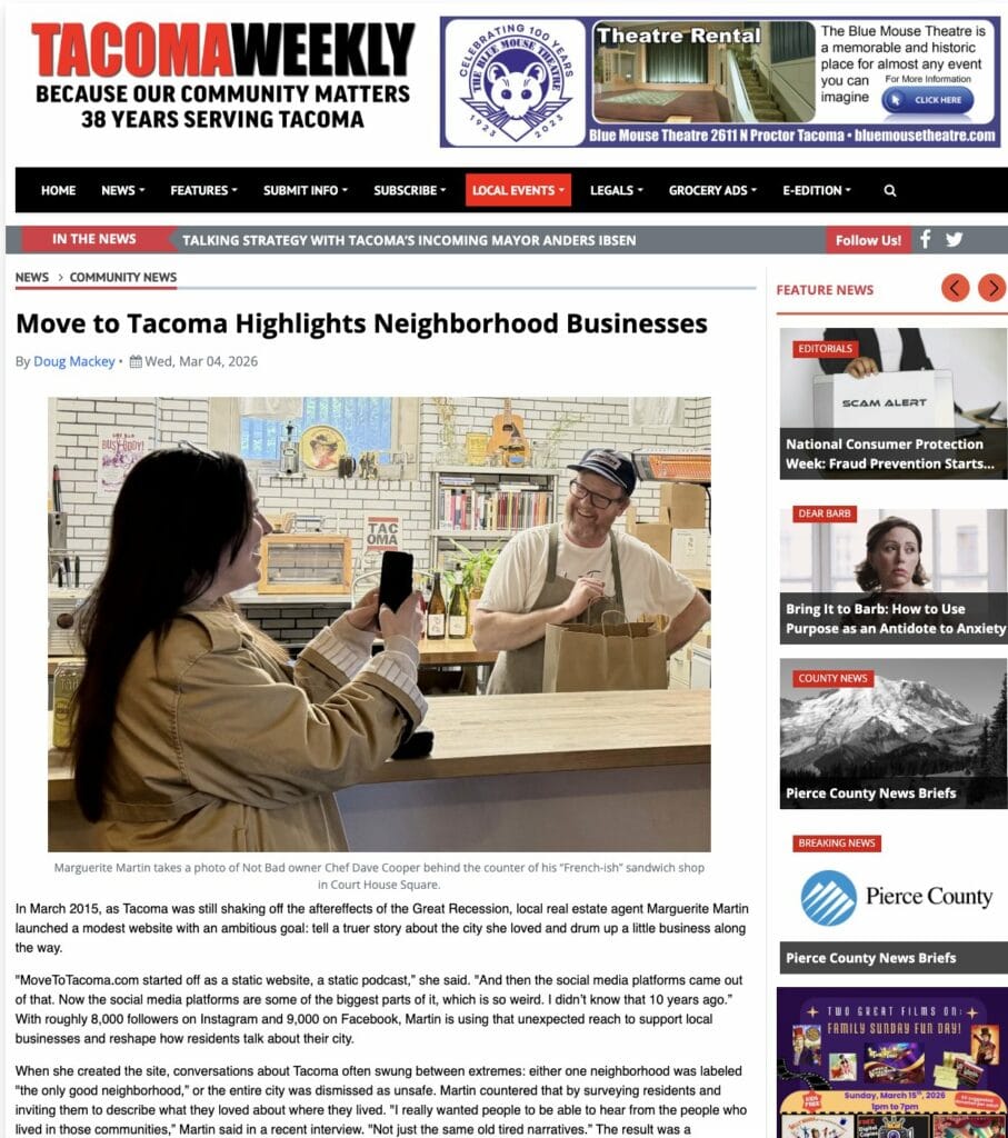 Marguerite Martin takes a photo of Not Bad owner Chef Dave Cooper behind the counter of his “French-ish” sandwich shop in Court House Square. 