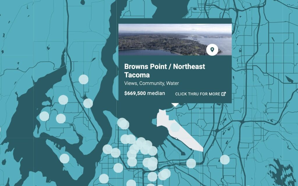 A map of Tacoma with the neighborhood of Browns Point / Northeast Tacoma highlighted